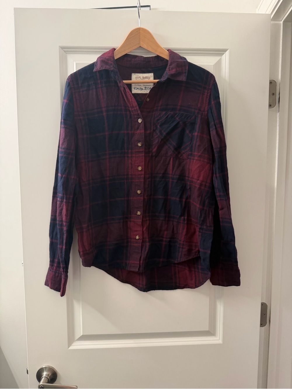 girl krazy Burgundy and Navy Plaid Button-Down Shirt